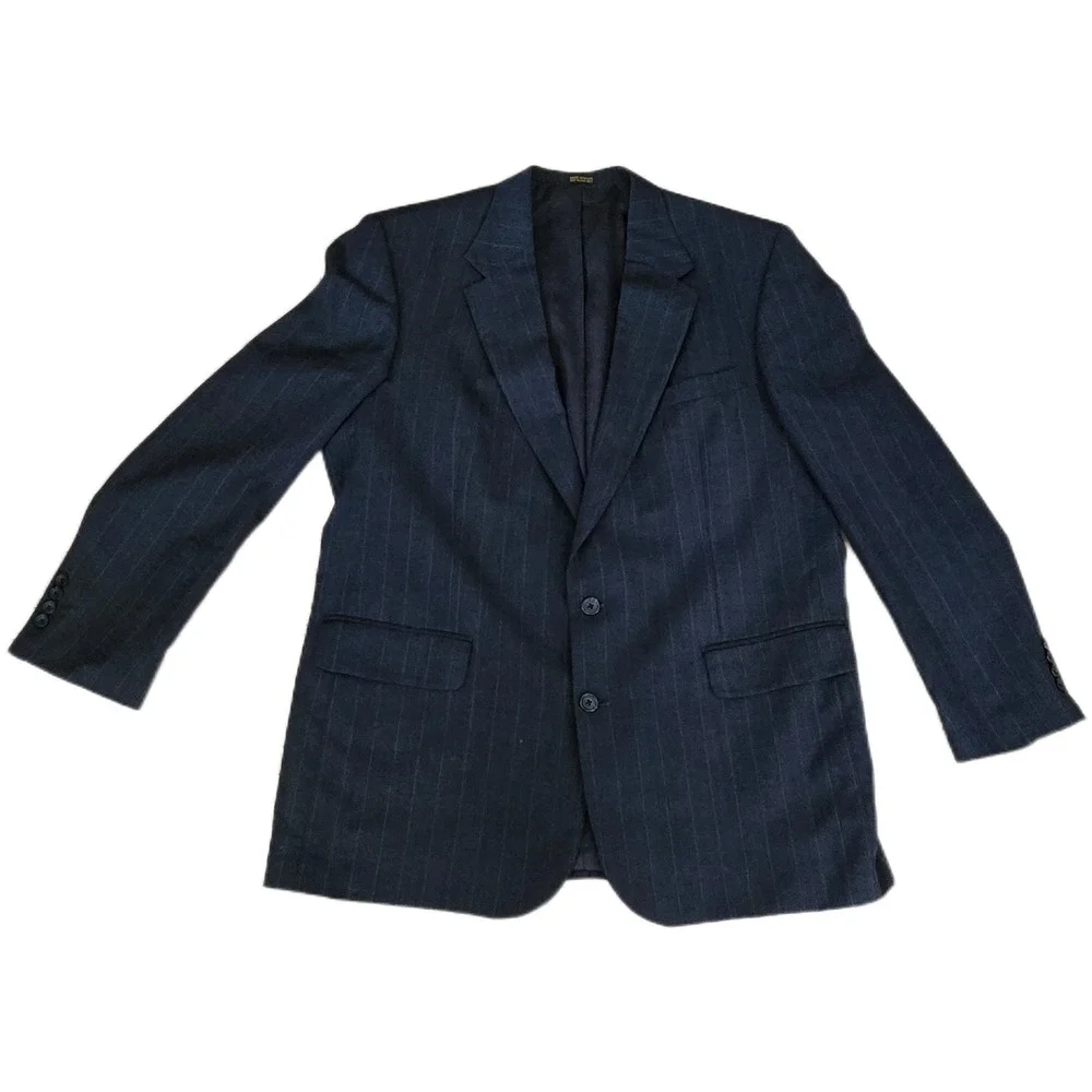 Oscar de la Renta Menswear Pinstripe Wool Suit Jacket Blazer 46L 1 Broken Button